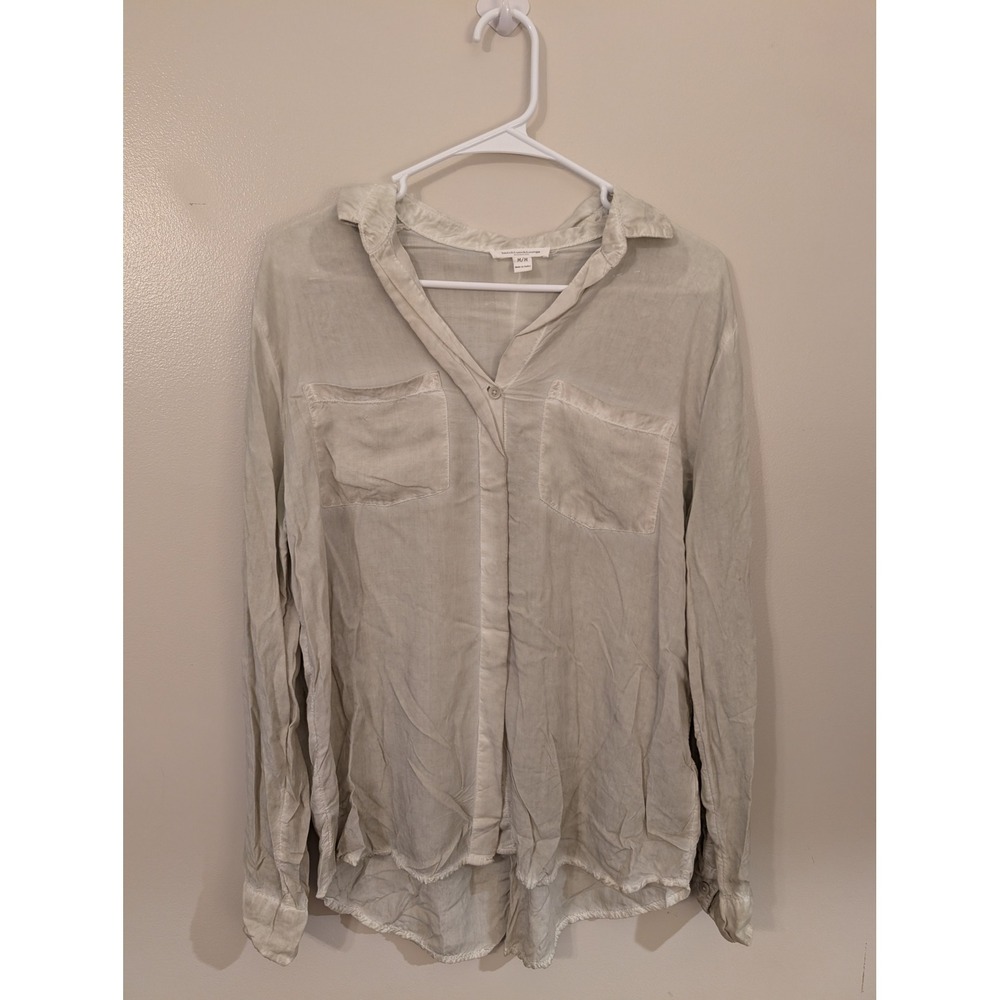 Beachlunchlounge Sage Green Viscose Button Down Long Sleeve Shirt Medium